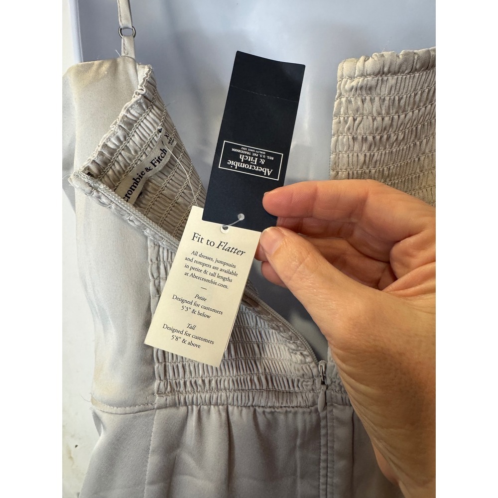Abercrombie Fitch Satin Ruched Cami Slip Dress XLarge Silver NWT - Picture 6 of 7